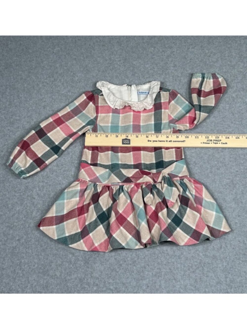 Mayoral 18 Months Girl's Plaid Checked Dress w/ Ruffle Collar Long Sleeves Pink - Picture 4 of 12